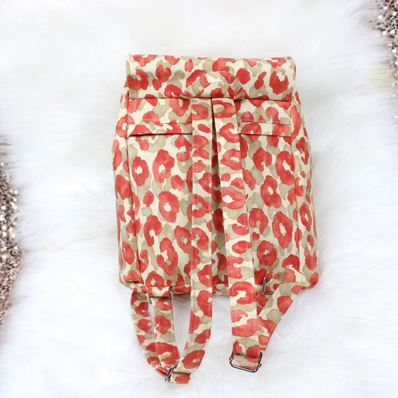 Red Animal Print Backpack Purse, Cinch Bag, Handmade, Leopard, Cheetah, Canvas main image 6